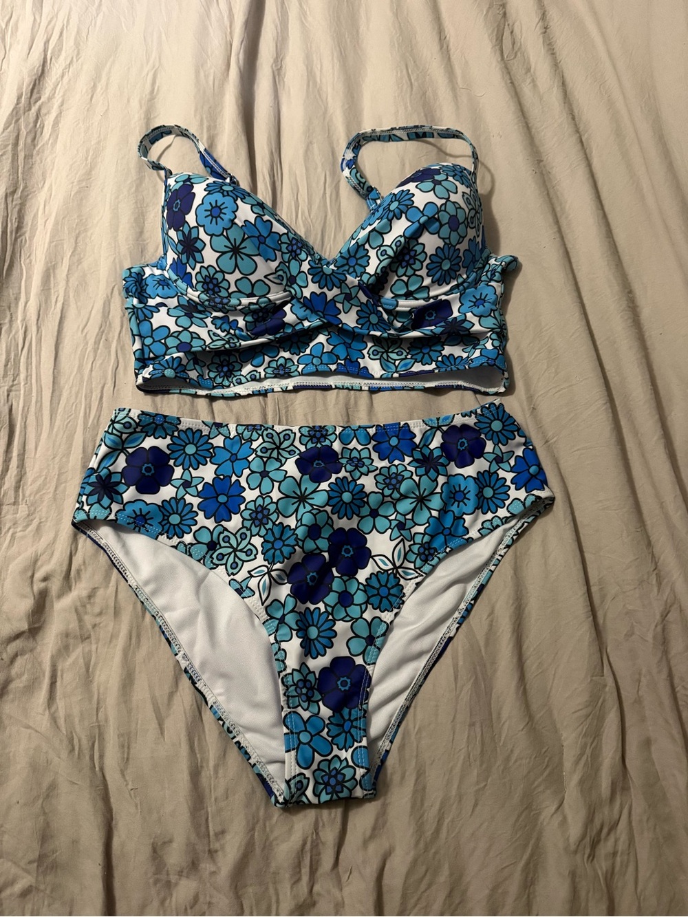 SHEIN Blue Floral Bandeau Bikini Top